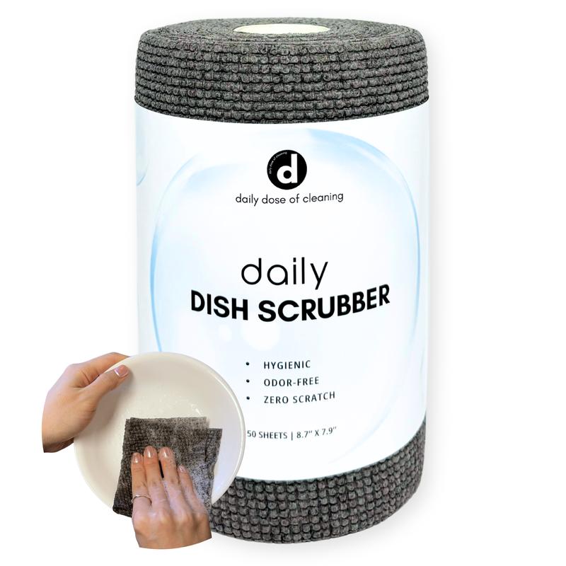 Daily Dish Scrubber - Disposable Scrub Cloths Sponges for Washing Dishes and Cleaning Kitchen & Bathroom. Bacteria Free, Odor Free, Quick Drying, Heavy Duty. Safe on most Surfaces including Stainless Steel.