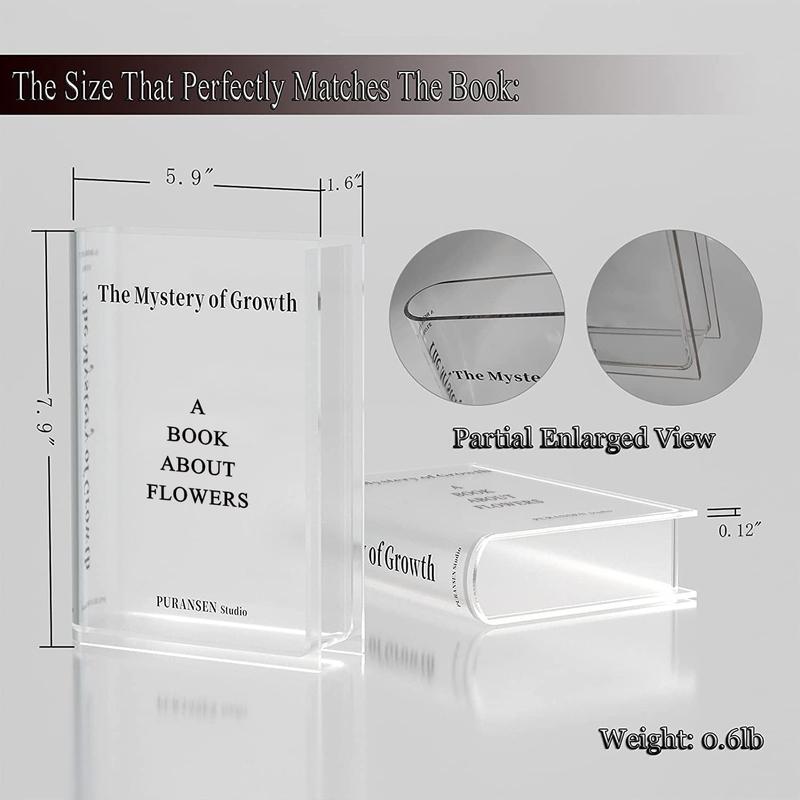 Clear Book Flowers Vase - Cute Bookshelf Decor; Unique Vase for Book Lovers, Artistic and Cultural Flavor Acrylic Vases for Home Office Decor, A Book