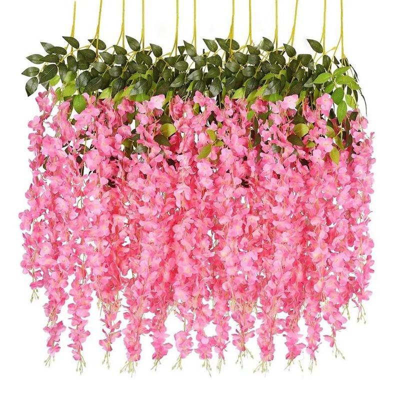 Room Decor Hanging Artificial Wisteria Flower, 12pcs Lifelike Hanging Fake Rattan Flower, Greenery Decoration for Indoor Outdoor Garden Wedding Party, Summer Decor 2024,  Fall Decor, Boyfriend Gifts, Halloween Decor