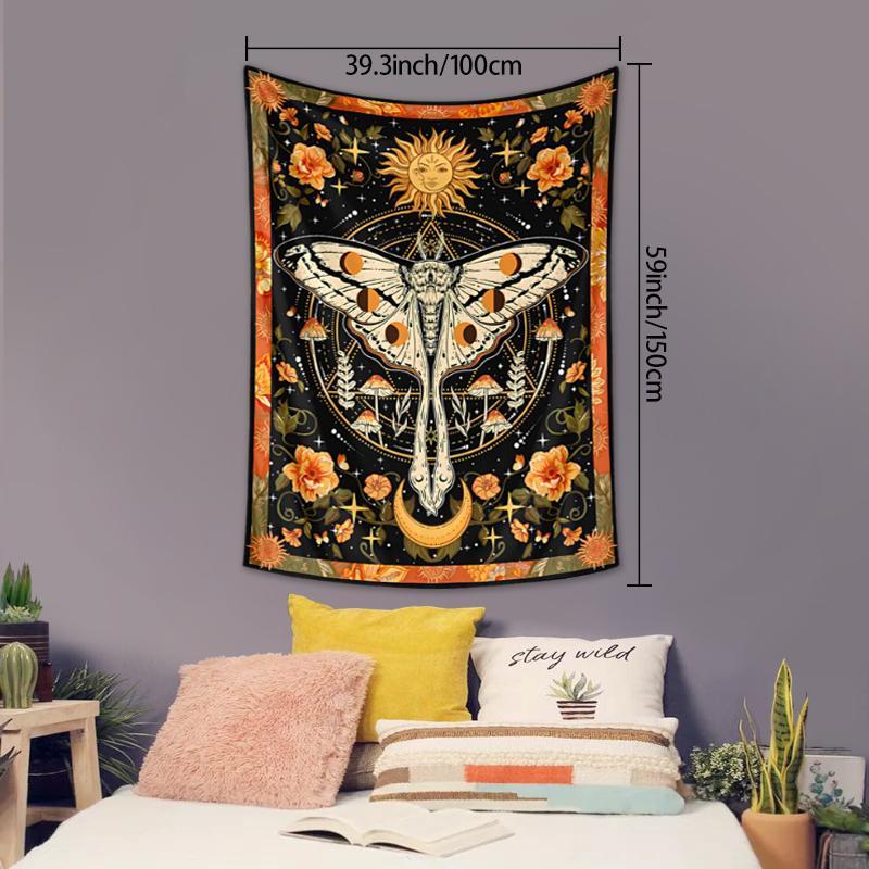 Bohemian Style Sun & Moon Pattern Tapestry, 1 Count Vintage Flower Pattern Tapestry with Free Installation Accessories, Wall Hanging for Home Living Room Bedroom Decor