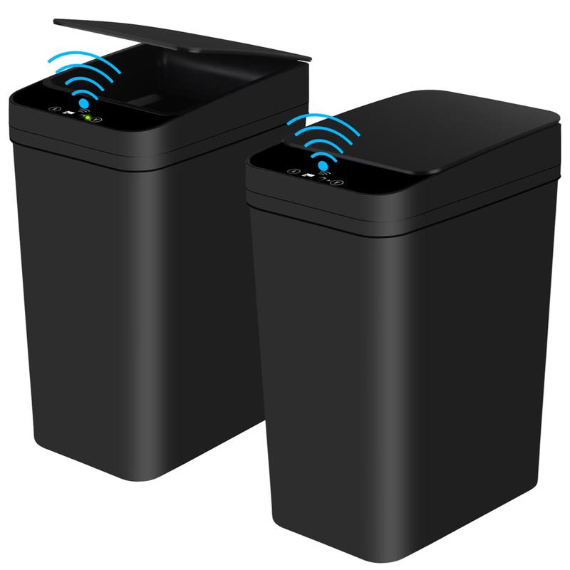 YL-2024 New Bathroom Automatic Trash Can 2 Pack 2.2 Gallon Touchless Motion Sensor Small Slim Garbage Can with Lid Smart Electric Narrow Garbage Bin for Bedroom Office Kitchen (Black)