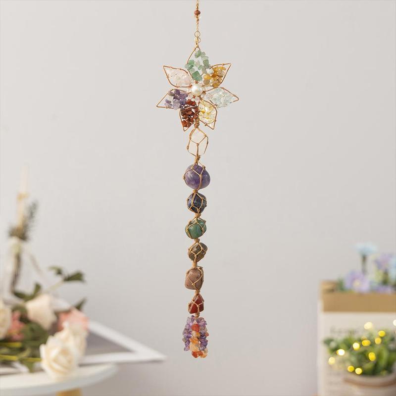 Colorful Woven Stone Pendant, Boho Style Dream Catcher, Hanging Decor for Home Living Room Courtyard Garden Window Decoration