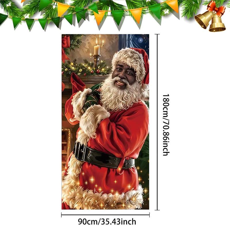 Santa Claus Door Cover, 1 Count Christmas Themed Door Decoration, Door Hanging Decoration with 4 Rings, Festive & Party Supplies