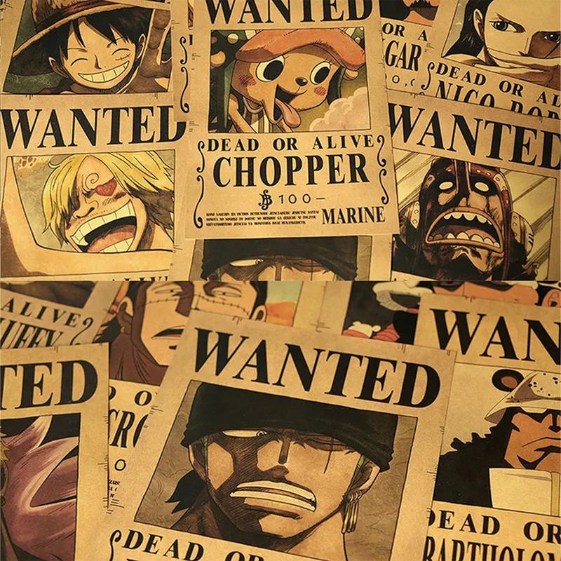 10Pcs Set Vintage Anime One Piece Bounty Wanted Posters Children Room Living Wall Decoration Cartoons Pirate Wanted Paintings