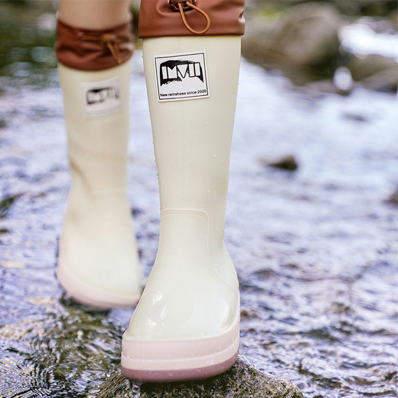 PVC Round-toe Flat-soled Wear-resistant Mid-calf Rain Boots, Lightweight Waterproof And Non-slip Fashionable Rain Boots