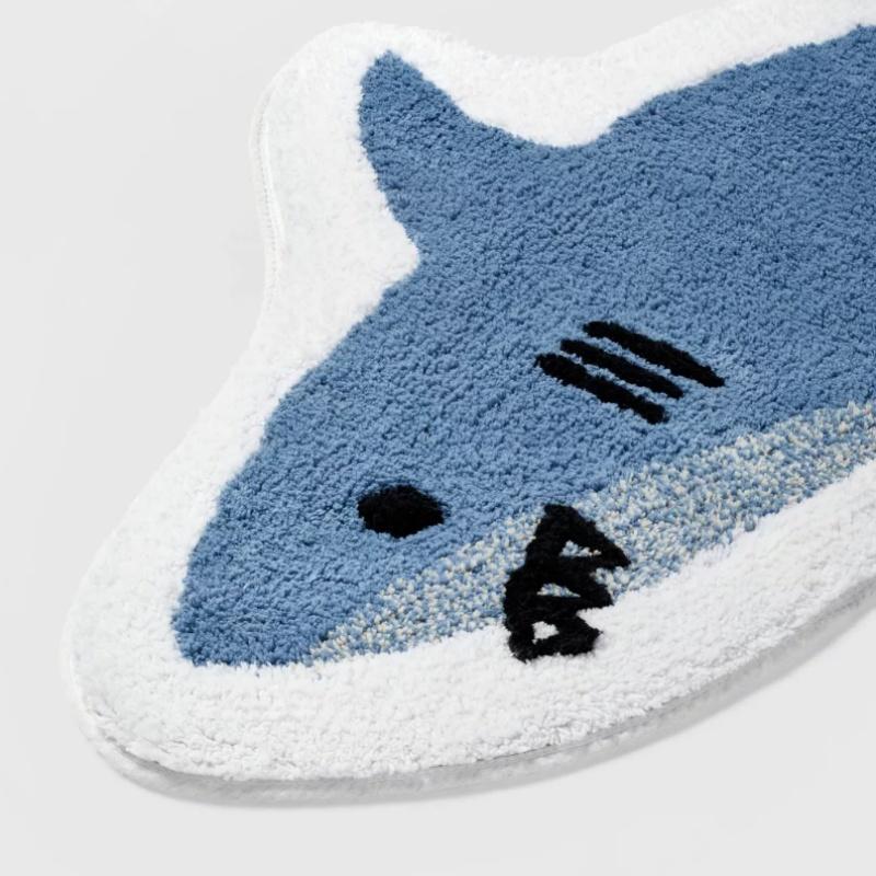 Shark Shaped Bathroom Rugs 38x20 inch Area Rugs Blue Absorbent Bath Rugs Non-Slip Shower Rug Bath Mats for Bathroom Kitchen Sink Bedroom Floor Mat Carpet