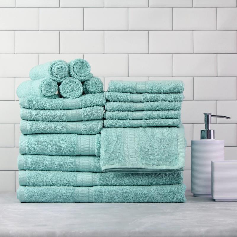 Basic Solid 18-Piece Bath Towel Set Collection, Black Cotton Hand