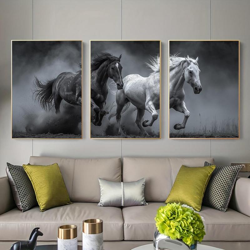 Horse Pattern Canvas Poster without Frame, 3 Counts set Artistic Painting of Running Horses, Wall Art Decor for Home Living Room Bedroom Office