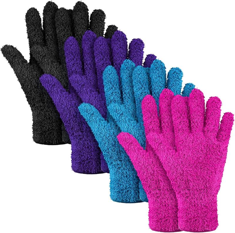 4 Pairs Microfiber Dusting Gloves Washable Reusable Cleaning Gloves Mittens for  House Cleaning Car Blinds