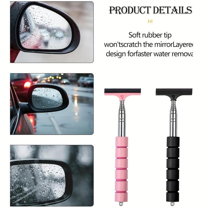 Retractable Car Rearview Mirror Brush, Stainless Steel Car Glass Cleaning Brush, Enhanced Visibility, Car Cleaning Tool with Retractable Handle