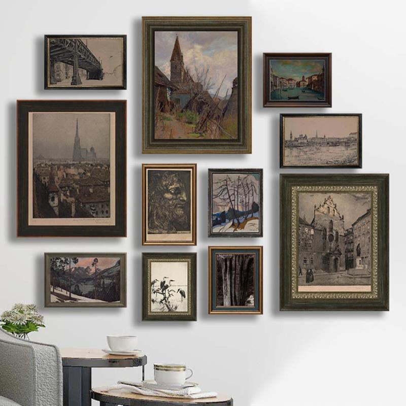 Vintage Architecture Pattern Canvas Painting without Frame, 11pcs set Simple Retro Wall Art Poster, Wall Art Decor for Home Living Room Bedroom Office, Home Decor Collection