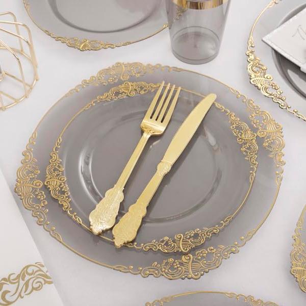 Nervure 175PCS Black Gold Plastic Plates Sets for 25 Guests Include 25 Dinner,Dessert Plates, 25 Cups,Forks,Knives,Spoons,Napkins for Parties&Birthday halloween decor