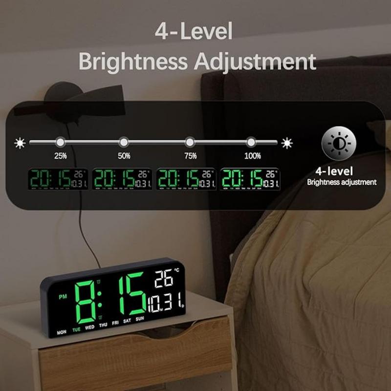 Luminous 10‘’ Large Screen LED Alarm Clock - Displays Week, Temperature, Humidity, and Timer - Perfect for Bedroom, Living Room, and Office Decoration with Modern Design