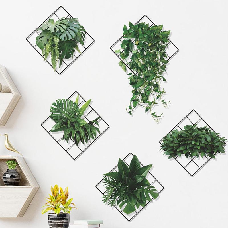 Artificial Plant Wall Sticker For Home Room Decor, 6pcs set Green Leaf Wall Decal, Spring Home Decorations