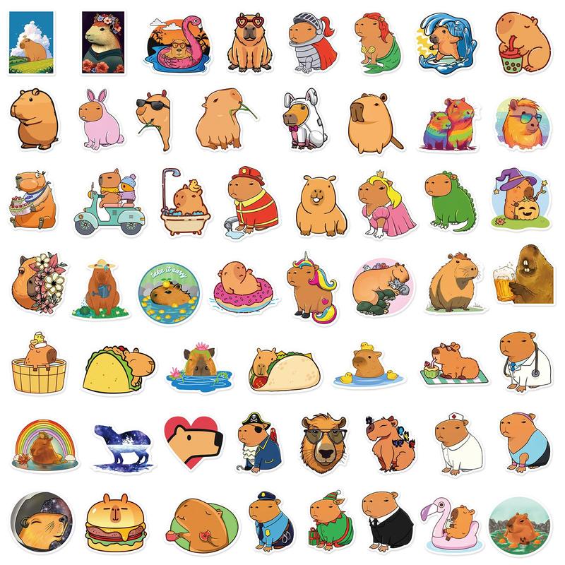 Self-adhesive Graffiti Stickers Ornaments for Kids Room Decor, 50pcs Cartoon Cute Capybara Series Car Stickers Decals, Waterproof Decorative DIY Creative Funny Sticker for Home Decor Wall Decor