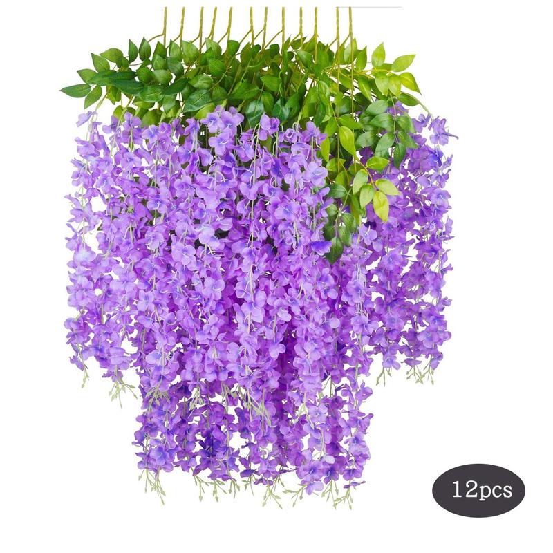 Room Decor Hanging Artificial Wisteria Flower, 12pcs Lifelike Hanging Fake Rattan Flower, Greenery Decoration for Indoor Outdoor Garden Wedding Party, Summer Decor 2024,  Fall Decor, Boyfriend Gifts, Halloween Decor