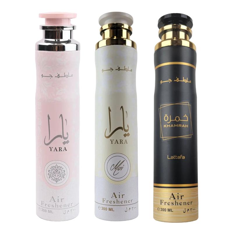 (Bundle Pack) 300ml Yara Pink + Yara Moi + Khamrah Air Freshener Spray by Lattafa