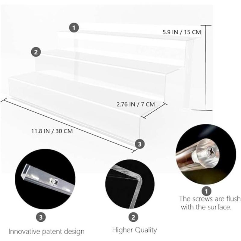 12 IN Clear Acrylic Display Riser with LED light，Perfume Organizer Cologne Holder，3 Tier Display Riser Shelf ,Toys, Clear Cupcake Riser, Dessert Shelf