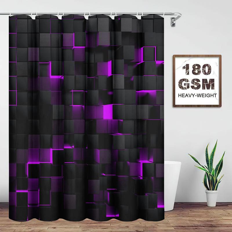 Geometric Square Pattern Shower Curtain, 1 Count Modern Bathroom Curtain, Bathroom Decor Accessories, Home Decor Supplies