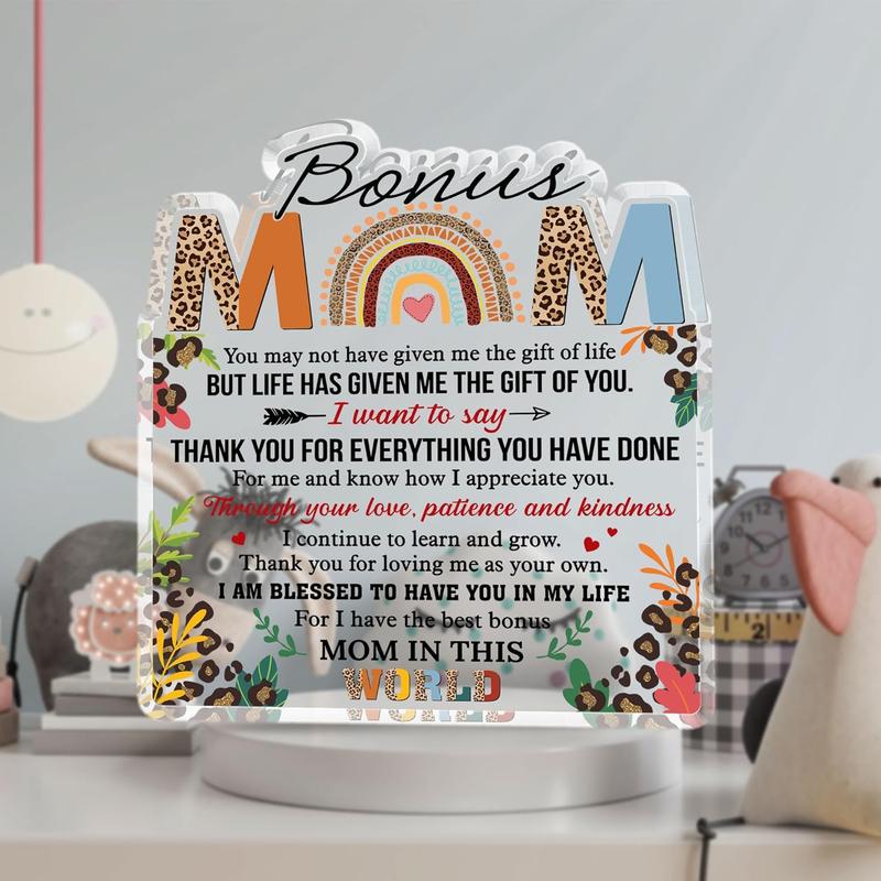 Mom Acrylic Plaque, Home Decor Ornament, Bonus Mom Gift, Desktop Decoration for Bedroom Office, Birthday Gift for Mom, Meaningful Gift for Mom