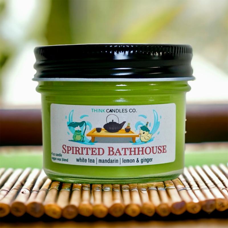 Spirited Bath House Candle | Hand Poured Vegan Wax Blend Candle | 9 oz, 4 oz, 2 oz Snap Bar