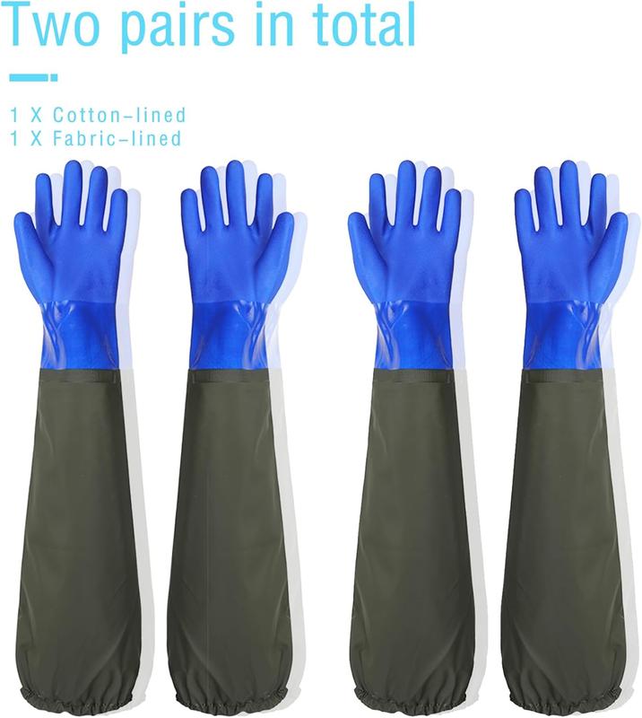 Extra Long Rubber Gloves Elbow Length Dishwashing Cleaning Heavy Duty Pool Pond Long  Gloves for Kitchen Cleaning,Pvc Reusable,27.5 Inches, 2 Pair