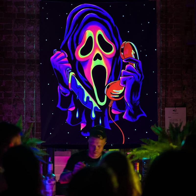 Blacklight Trippy Tapestry, UV Reactive Horror Wall Hanging Tapestries, Glow in The Dark Party Backdrop Tapestry for Bedroom, Living Room