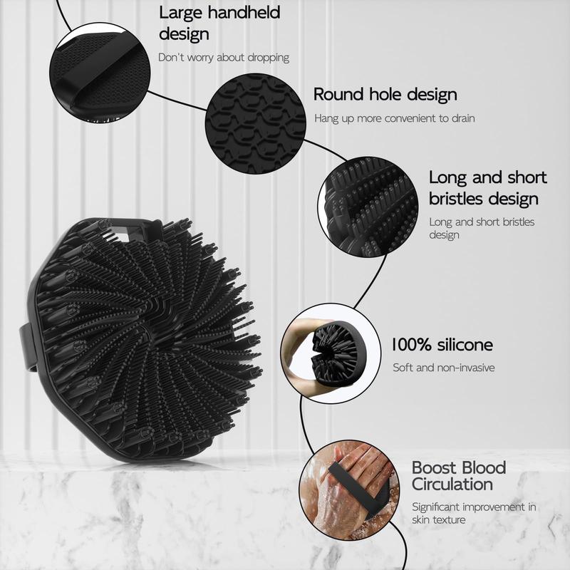 Silicone Body Scrubber, Exfoliating Body Wash Scrubbers Exfoliator, Shower Body Brush for Effective Showering Exfoliation and Gentle Massage (Black)