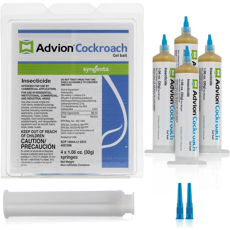 Advion Cockroach Gel Bait, 4 Tubes X 30-Grams, 1 Plunger and 2 Tips, German Roach Insect Pest Control, Indoor and Outdoor Use, Roach Killer Gel for American, German and Other Major Cockroach Species Syngenta