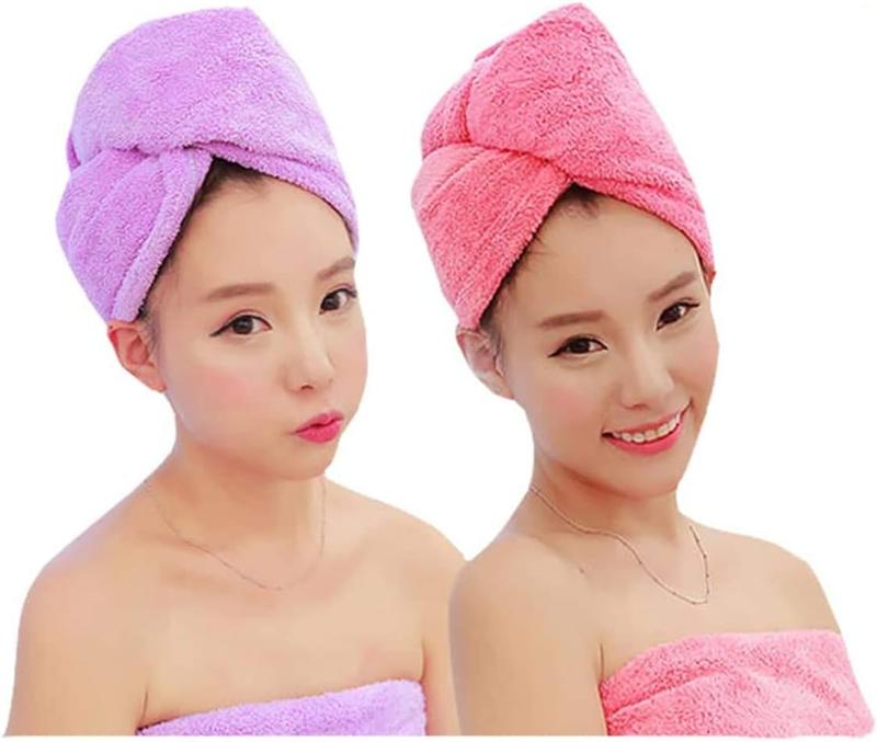 Microfiber Hair Towel - 2 Pack Hair Turbans for Wet Hair, Drying Hair Wrap Towels for Women and  - Suitable for All Hair TypesPinkPurple