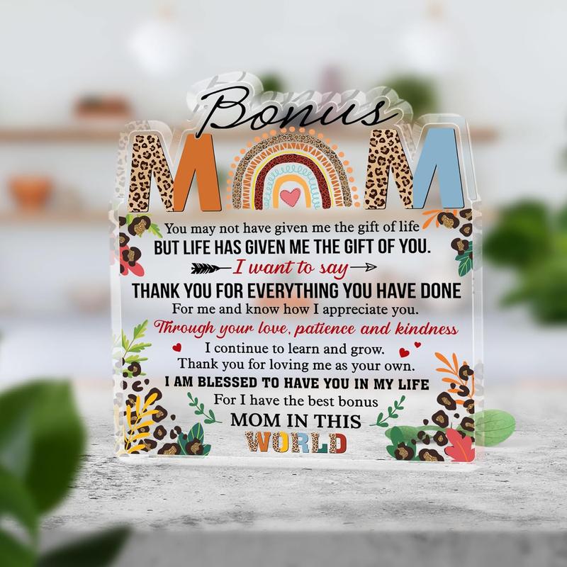 Mom Acrylic Plaque, Home Decor Ornament, Bonus Mom Gift, Desktop Decoration for Bedroom Office, Birthday Gift for Mom, Meaningful Gift for Mom