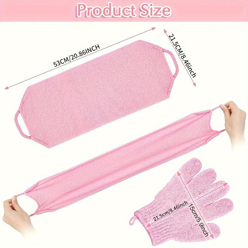 Exfoliating Bathing Towel Set, 2pcs Including Exfoliating Bathing Glove & Stretchable Bathing Towel with Handle, Bathing Accessories for Home Hotel Salon