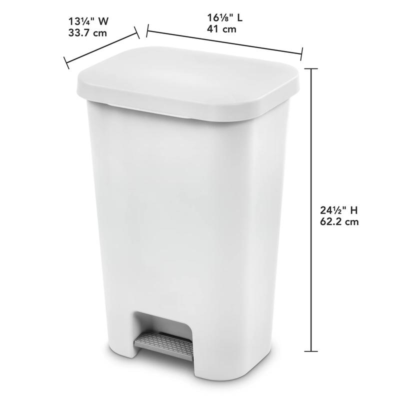 11.9 Gallon StepOn Trash Can, Plastic, Kitchen, White Trash Can