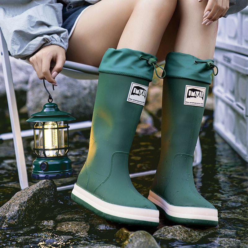 PVC Round-toe Flat-soled Wear-resistant Mid-calf Rain Boots, Lightweight Waterproof And Non-slip Fashionable Rain Boots