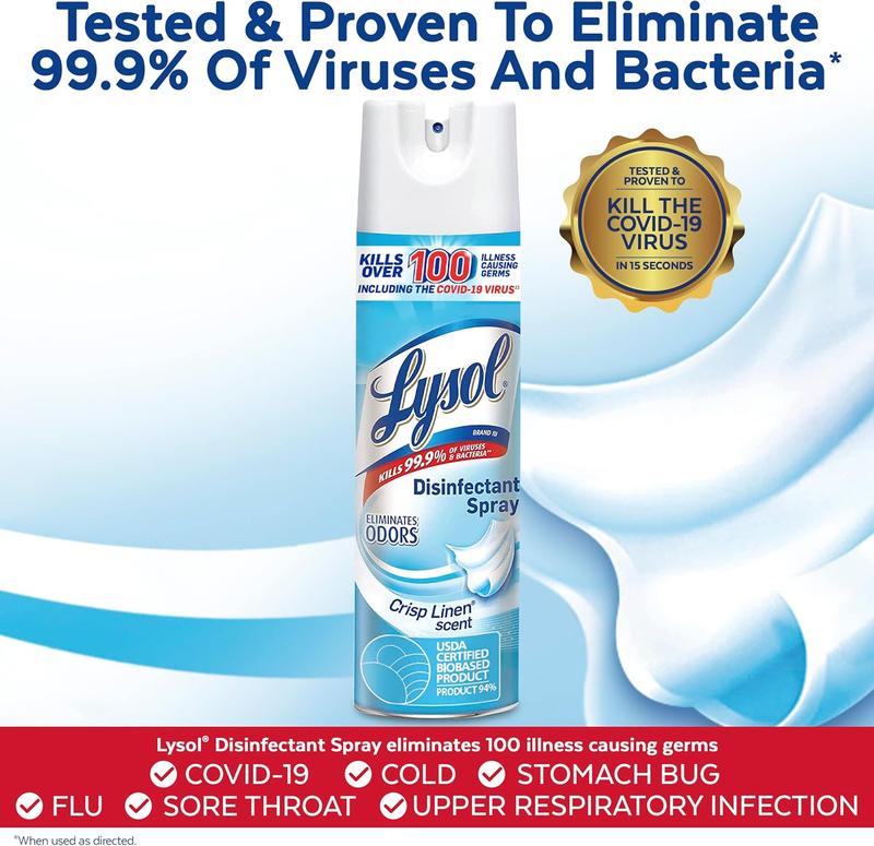 Disinfectant Spray, Sanitizing and Antibacterial Spray, For Disinfecting and Deodorizing, Crisp Linen, 19 Fl. Oz (Pack of 2) Household Room Scented Bottles