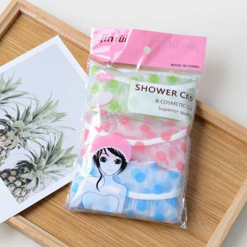 Bathroom Waterproof Shower Cap, 3pcs Polka Dot Pattern Hair Cover, Portable Bath Hair Cap for Home Dormitory Outdoor Travel