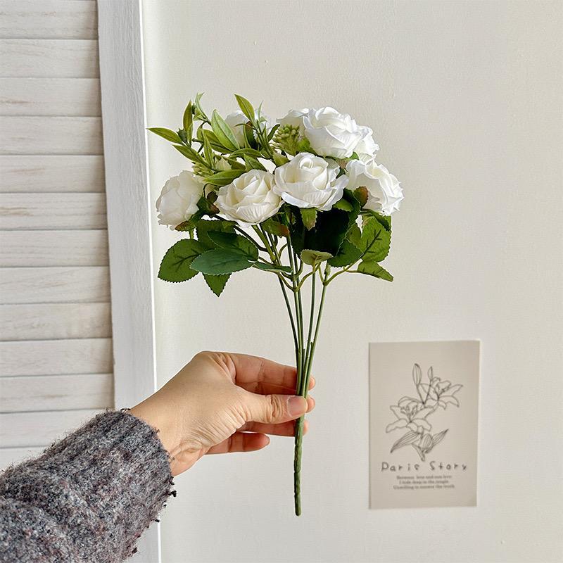 Artificial Rose Bouquet, 1 Count Faux Flower Bouquet, Simulation Little Fragrant Rose, Fake Flower for Home Wedding Party Decor