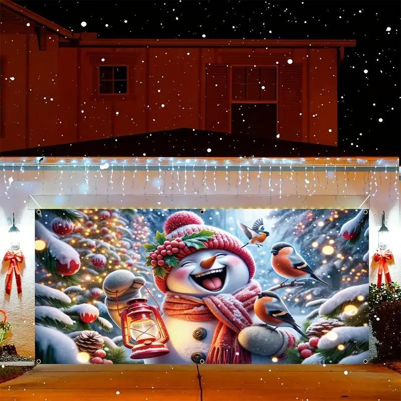 Christmas Cartoon Christmas Tree Pattern Garage Door Cover, 1 Count Windproof & Snowproof Garage Door  Decorating Banner, Festive & Party Supplies for Home Decor, Decorations Supplies