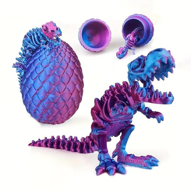 3D Printed Dinosaur Egg & Dinosaur Figurine, 2 Counts set Creative Desktop Ornament, Home Decor for Living Room Bedroom Office