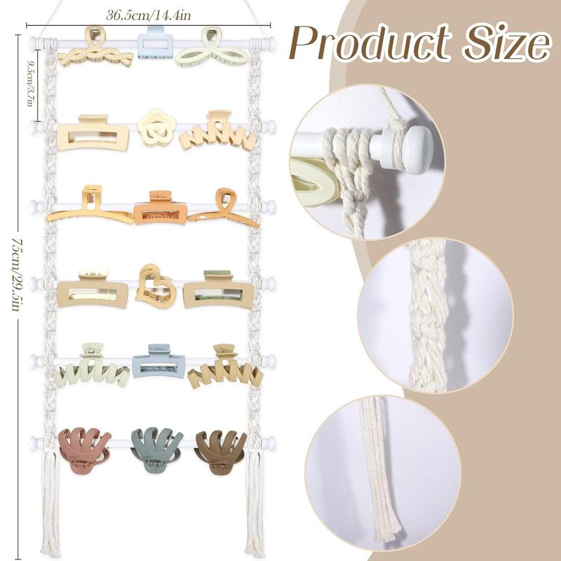 Macrame Hair Claw Clip Organizer,Hanging Hair Clip Holder and Storage for Women Girls,Claw Clip Hanger Home Decor for Wall,Door,Closet