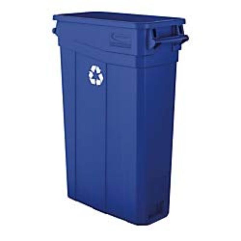 Suncast Commercial Slim 23 Gallon Polypropylene Recycling Bin with Recycle Logo, Blue