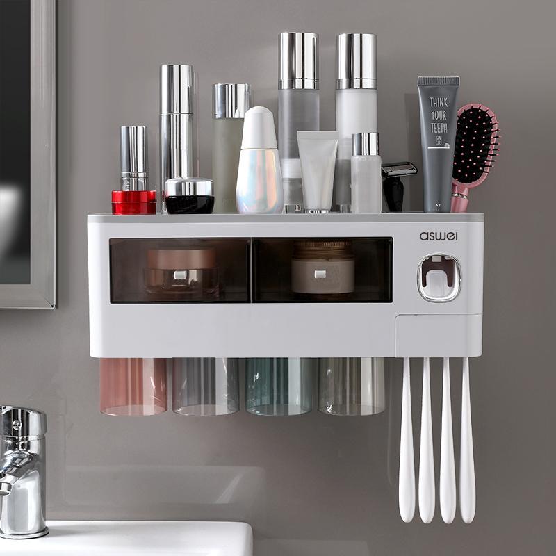 Multifunctional Wall-mounted Toothbrush Holder with Mouthwash Cup, 1 Count Automatic Toothpaste Dispenser, Toothbrush Storage Rack, Fall Essentials, Bathroom Organizer, Bathroom Accessories, 2024 Home Bundles