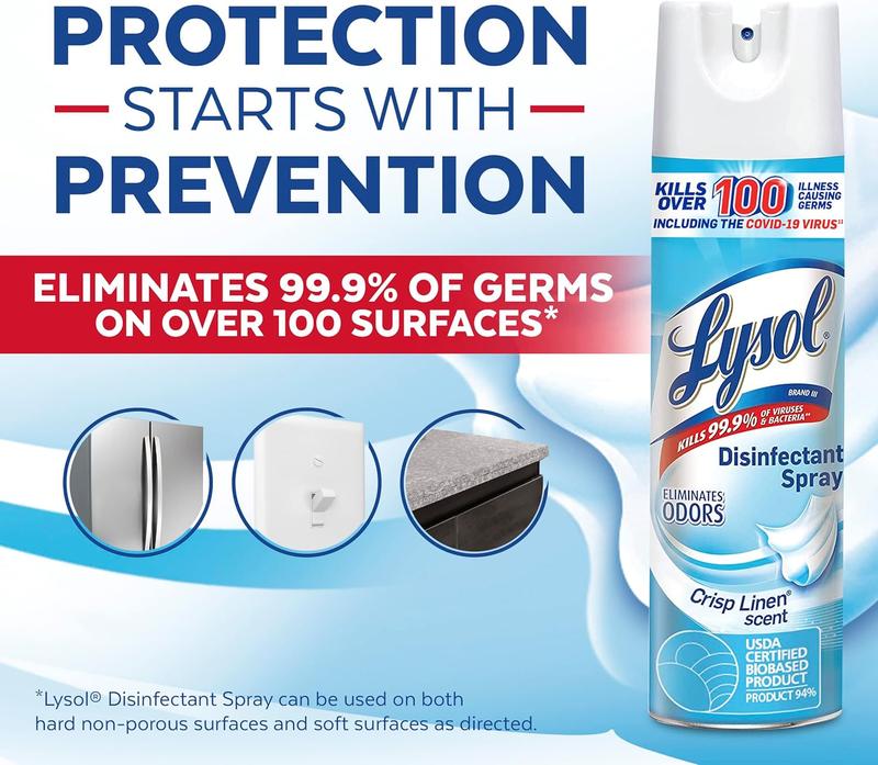 Disinfectant Spray, Sanitizing and Antibacterial Spray, For Disinfecting and Deodorizing, Crisp Linen, 19 Fl. Oz (Pack of 2) Household Room Scented Bottles