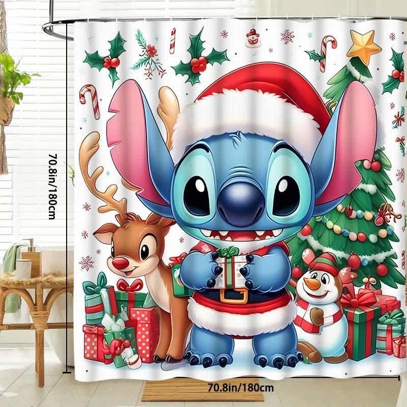 Cartoon Pattern Shower Curtain, 1 Count Waterproof Shower Curtain with 12pcs Hooks,  Bathroom Curtain  Decor Supplies for Home Hotel Salon