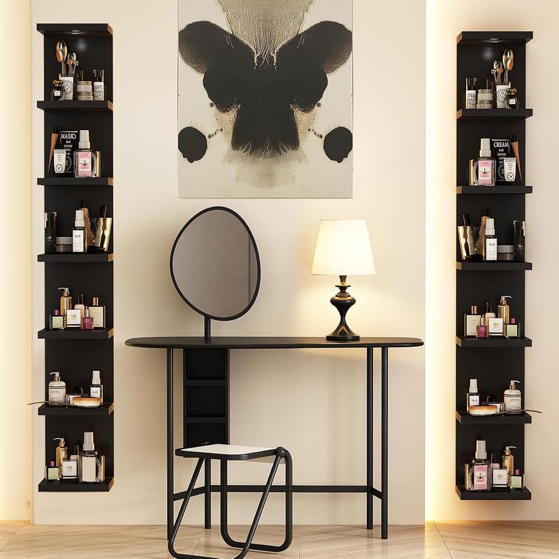 Versatile 7 Tier Wall Shelf Unit,Black Lack Wall Shelf,Display Floating Shelf with LED Remote Control Light