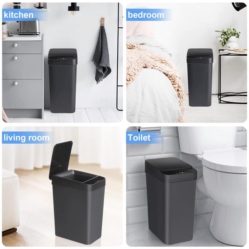 YL-2024 New Bathroom Automatic Trash Can 2 Pack 2.2 Gallon Touchless Motion Sensor Small Slim Garbage Can with Lid Smart Electric Narrow Garbage Bin for Bedroom Office Kitchen (Black)