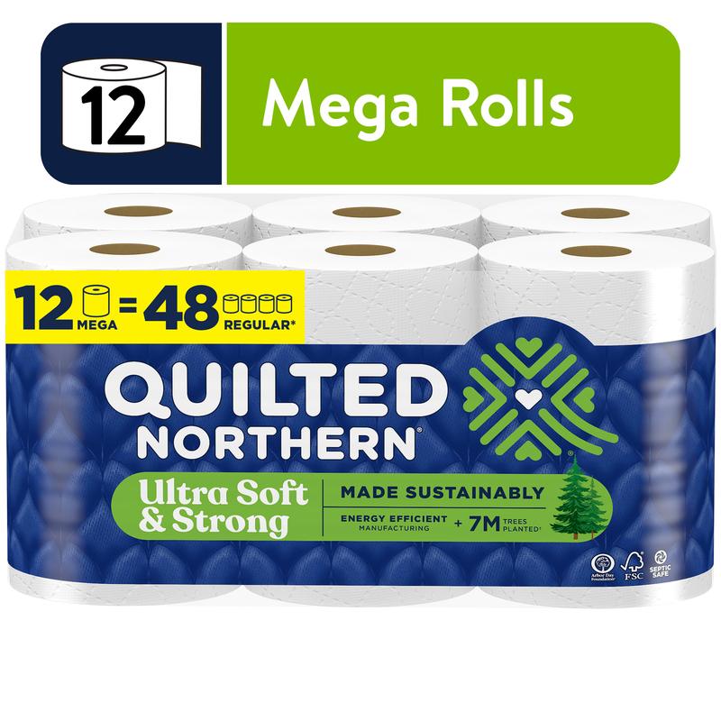 Quilted Northern Ultra Soft & Strong 2-Ply Toilet Paper, 12 Mega Rolls - Pack of 12 - Wipes