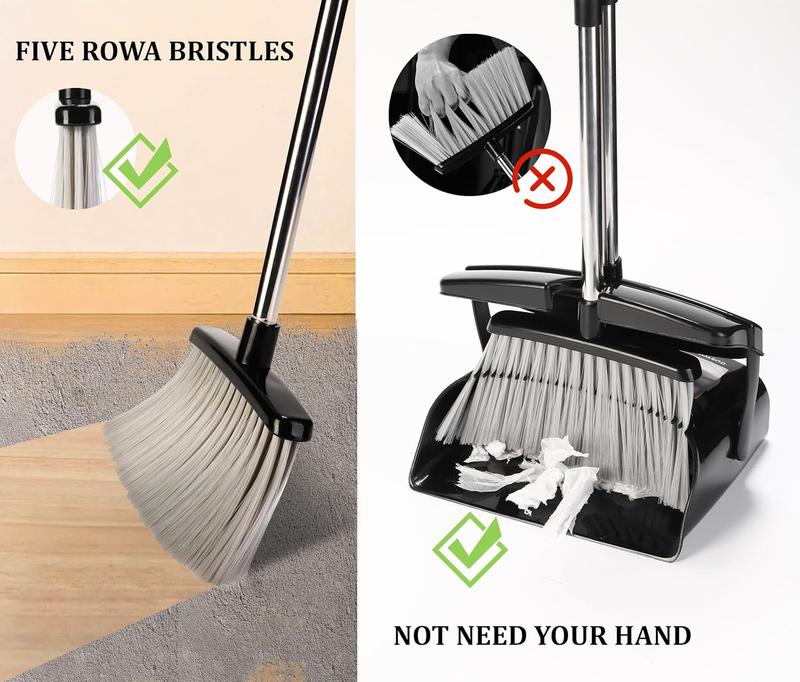 Broom and Dustpan Set with Lid for Home - Upright Dustpan Broom Combo for Apartment and Household Use