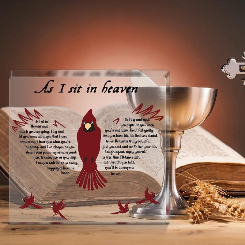 Gift Red Cardinal Gifts Decor Crystal Acrylic Memorial Gifts as I was Sit in Heaven Memory Plaques for Loved s Lost Inspirational Quotes Cardinal Decorations for Home Funeral Sign