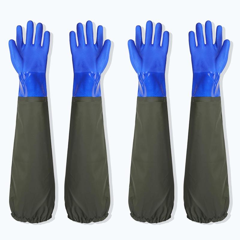 Extra Long Rubber Gloves Elbow Length Dishwashing Cleaning Heavy Duty Pool Pond Long  Gloves for Kitchen Cleaning,Pvc Reusable,27.5 Inches, 2 Pair